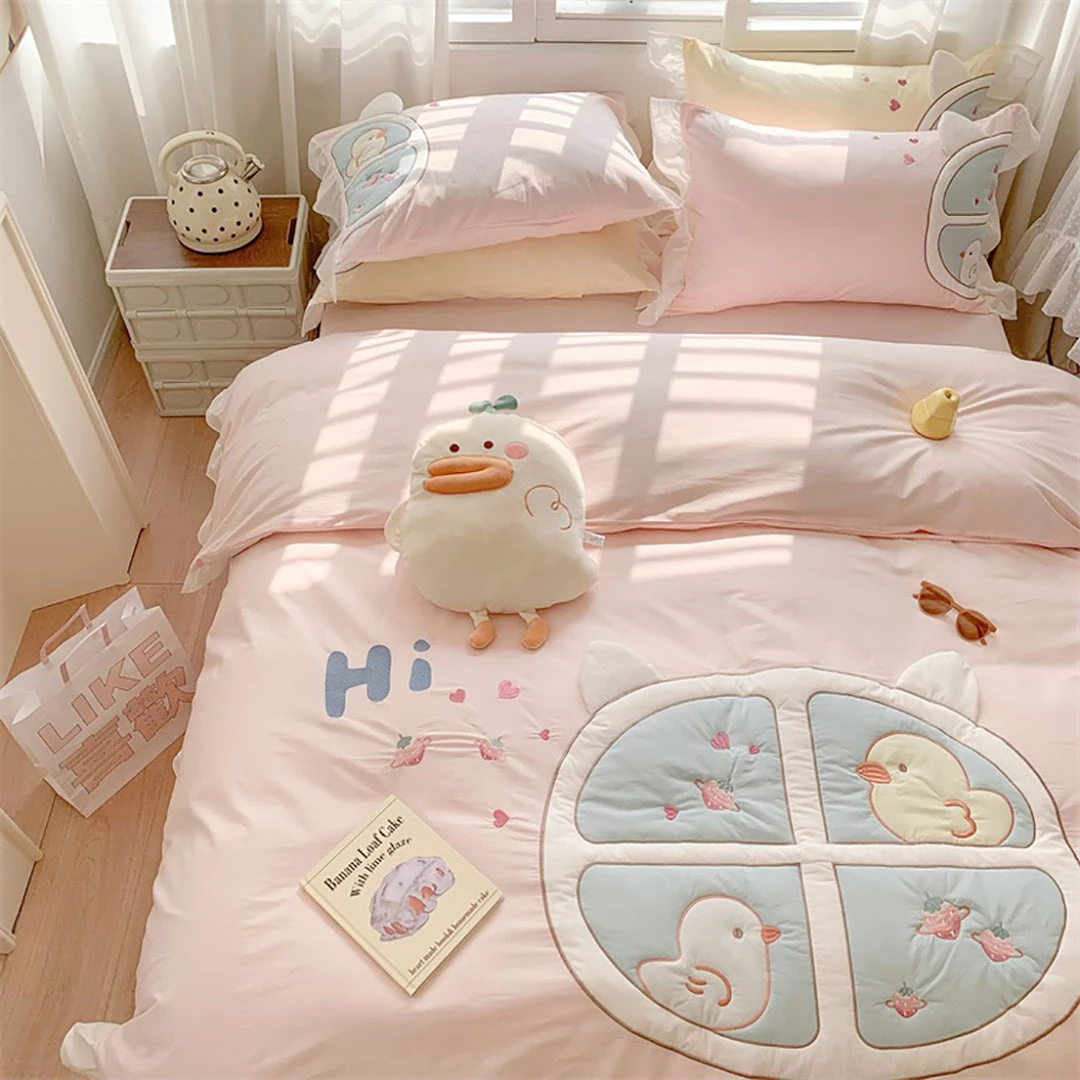 Juwas Cute Duckling Embroider Cotton Bedding Set 8 Juwas Cute Duckling Embroider Cotton Bedding Set