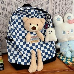 Juwas Bear Checkered Print Backpack NEW ARRIVAL