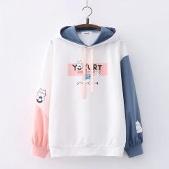 Juwas Yogurt Kitty Two-Tone Hooded Sweater CLOTHING