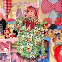 Juwas Harajuku Cartoon Frog Print Loose Shirt NEW ARRIVAL