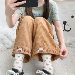 Juwas Bear Letter Embroidery Loose Ninth Pants NEW ARRIVAL