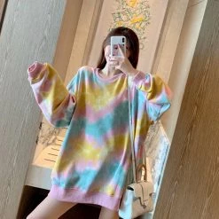 Juwas.com Online Store Colorful Loose Lazy Hoodie Round Collar