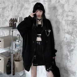 Juwas Goth Black Devil Horns Oversize Jacket