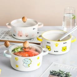 Juwas NEW ARRIVAL Cute Bunny Dinosaur Love Heart Ceramic Bowl With Lip