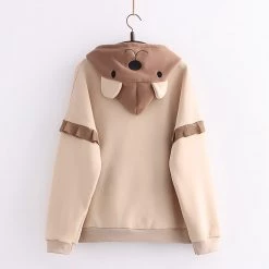 Juwas CLOTHING Bear Embroidery Drawstring Pocket Hoodie