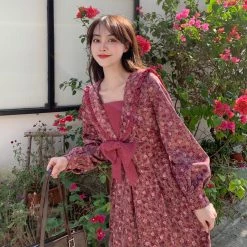 Juwas NEW ARRIVAL Flower Bow V-Neck Midi Dress