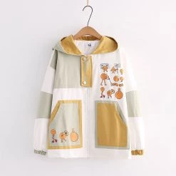 Juwas CLOTHING Cute Cartoon Print Color Black Hooded Jacket