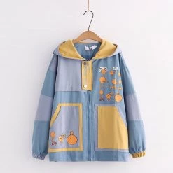Juwas CLOTHING Cute Cartoon Print Color Black Hooded Jacket