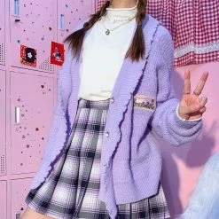 Juwas Lace Ruffle Knitted Cardigan Sweater