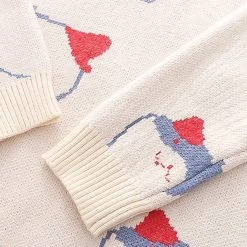 Juwas Kitty Print Round Collar Loose Sweater NEW ARRIVAL