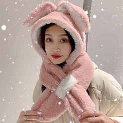 Juwas CLOTHING Cute Rabbit Ear Warm Hooded Scarf
