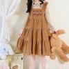Juwas Bear Embroidery Corduroy Long Sleeve Dress NEW ARRIVAL