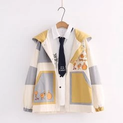 Juwas CLOTHING Cute Cartoon Print Color Black Hooded Jacket