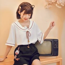 Juwas Kawaii Sailor Lucky Cat Tassel Shirt 12 Juwas Kawaii Sailor Lucky Cat Tassel Shirt