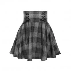 Juwas High Waist Gray Plaid Skirt