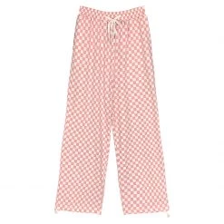 Juwas Pink White Plaid Loose Pants
