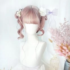 Juwas Kawaii Long Curly Pinkish Wig