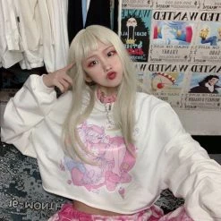Juwas Candy Anime Girl Graphic Print Loose Sweater NEW ARRIVAL