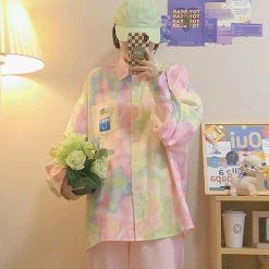 Juwas Vintage Tie-Dye Oversize Long Sleeve Shirt 11 Juwas Vintage Tie-Dye Oversize Long Sleeve Shirt