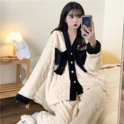 Juwas Chic Big Front Bow Plush Pajama Set