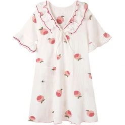 Juwas Peach Printed Ruffles Pajama Dress