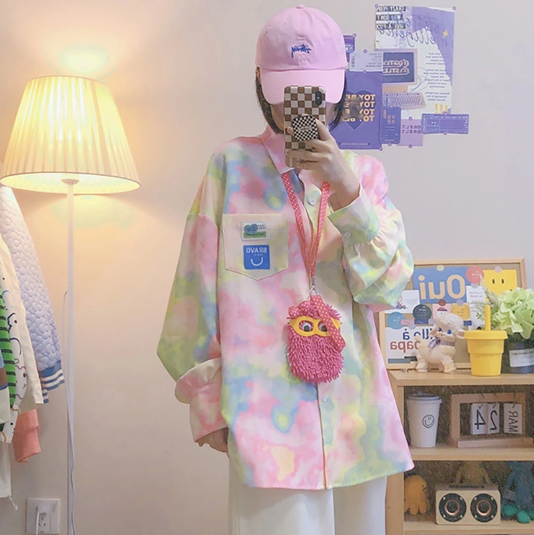 Juwas Vintage Tie-Dye Oversize Long Sleeve Shirt 6 Juwas Vintage Tie-Dye Oversize Long Sleeve Shirt