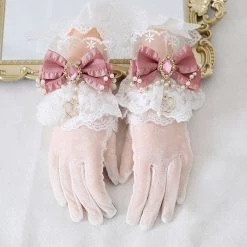 Juwas Classic Lolita Pearl Bow Lace Wristlet