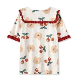 Juwas CLOTHING Cherries And Bear Print Ruffles Pajama Set