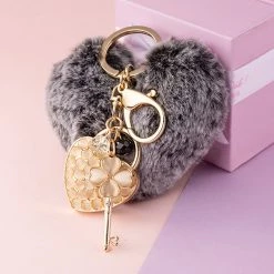 Juwas Chic Furry Heart Locket Keychain