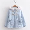 Juwas Bow Knot Pocket Hooded Cotton Coat