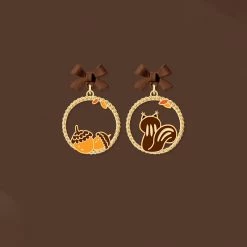 Juwas Cute Halloween Acorn Squirrel Dangle Earrings