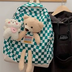 Juwas Bear Checkered Print Backpack NEW ARRIVAL