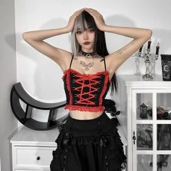 Juwas NEW ARRIVAL Gothic Lace Up Crop Top