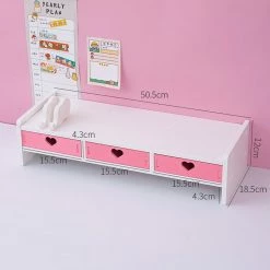 Juwas Kawaii Hearts Pink Wooden Desk Organizer
