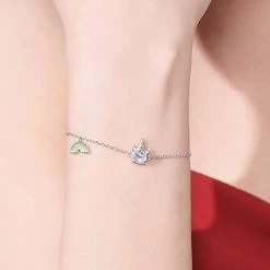 Juwas NEW ARRIVAL Rainbow Unicorn Silver Bracelet