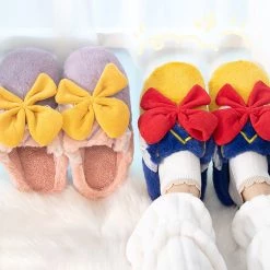 Juwas Shoes Fuzzy Bowknot Cotton Slipper