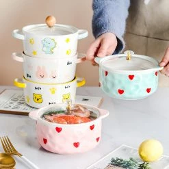 Juwas NEW ARRIVAL Cute Bunny Dinosaur Love Heart Ceramic Bowl With Lip