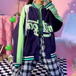 Juwas CLOTHING Letter Print Pocket Baseball Jacket