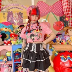 Juwas Gothic Lolita Lace Waist Ruffle Mini Skirt