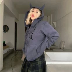 Juwas Butterfly Print Zip Up Little Devil Hoodie