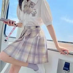 Juwas NEW ARRIVAL JK School Girl Plaid High Waist Mini Skirt