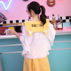 -Juwas Kawaii Corgi Print Sailor Collar T-shirt And Pant Set NEW ARRIVAL