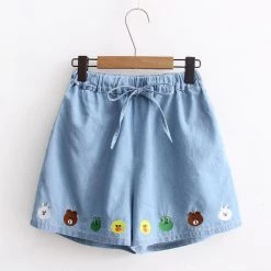 Juwas Kawaii Embroidered Friends Denim Short Pants NEW ARRIVAL