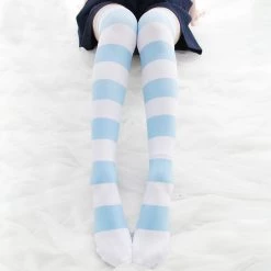 Juwas CLOTHING Kawaii Lolita Two-Tone Stripe Knee High Socks