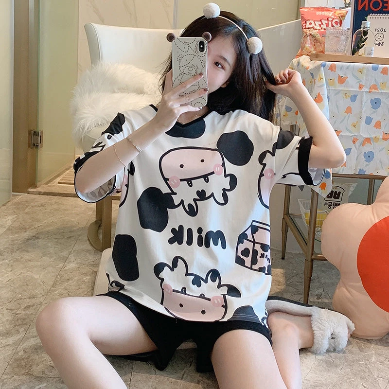 Juwas Milk Cow Print Cotton Pajamas Set CLOTHING 6 Juwas Milk Cow Print Cotton Pajamas Set CLOTHING