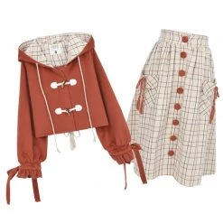 -Juwas NEW ARRIVAL Red N Beige Autumn Season Skirt Coat