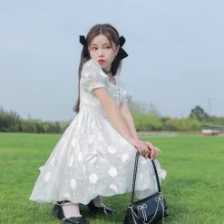 Juwas White Summer Puff Sleeve Doll Dress