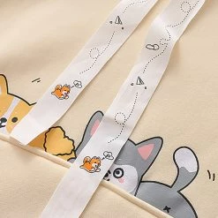 Juwas CLOTHING Cartoon Corgi Print Pocket Hoodie