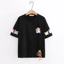 Juwas Kawaii Cat Prints Basic Tee Shirt