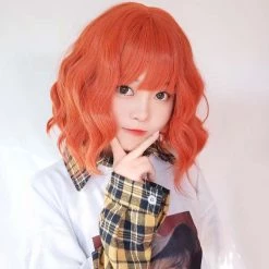 Juwas NEW ARRIVAL Red Flame Wavy Bob Cut Cosplay Wig
